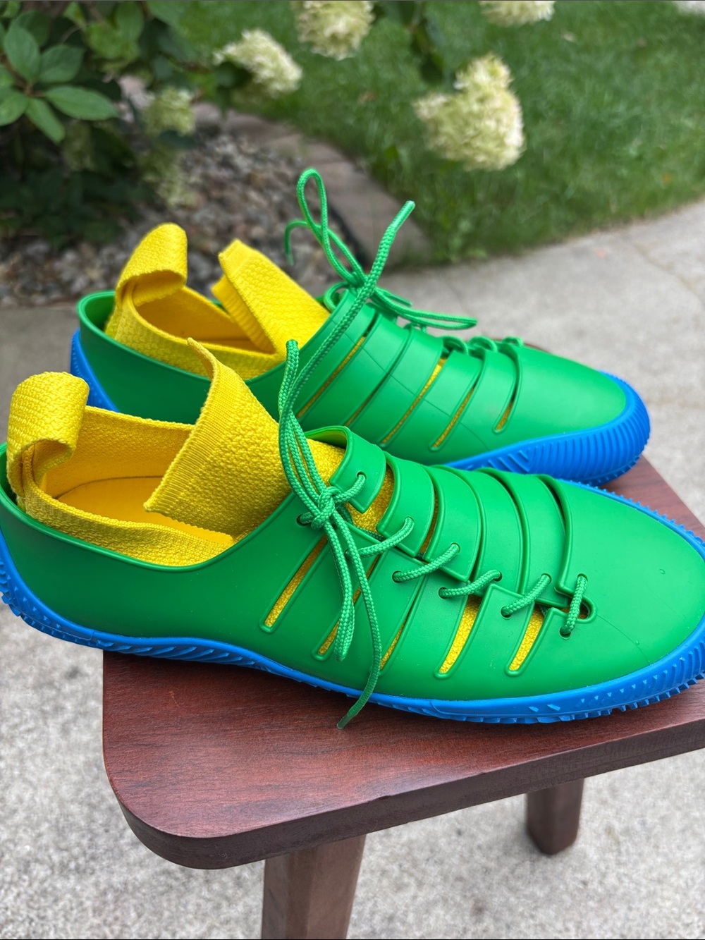Bottega Veneta Climber Green & Yellow Athletic Sneakers with Blue Sole size 37